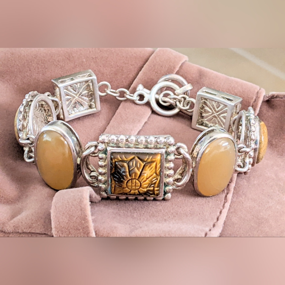 VINTAGE WHITNEY KELLY MULT-STONE STERLING SILVER TOGGLE BRACELET